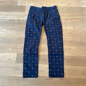CPO Provisions Blue Chino Pants with Paisley Detail
